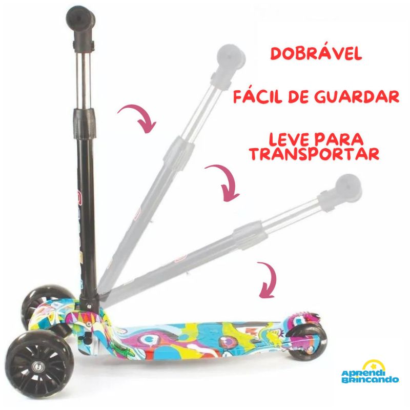 Patinete Infantil  3 Rodas de LED Dobravel