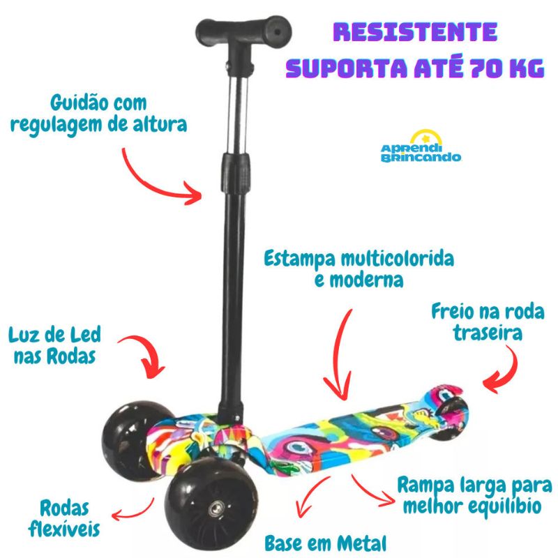 Patinete Infantil  3 Rodas de LED Dobravel