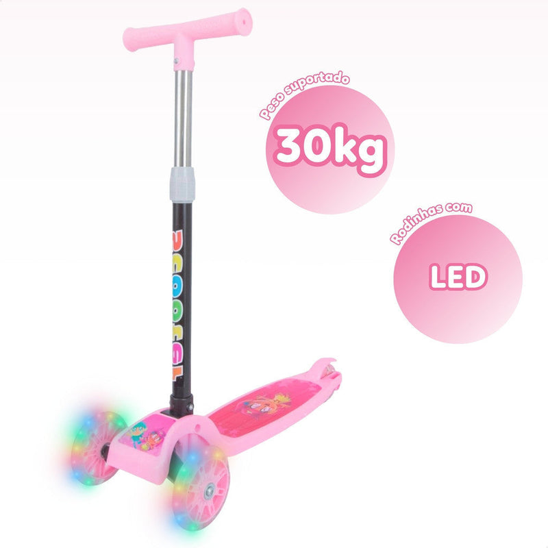 Patinete infantil 3 rodas com led ajustável dobrável