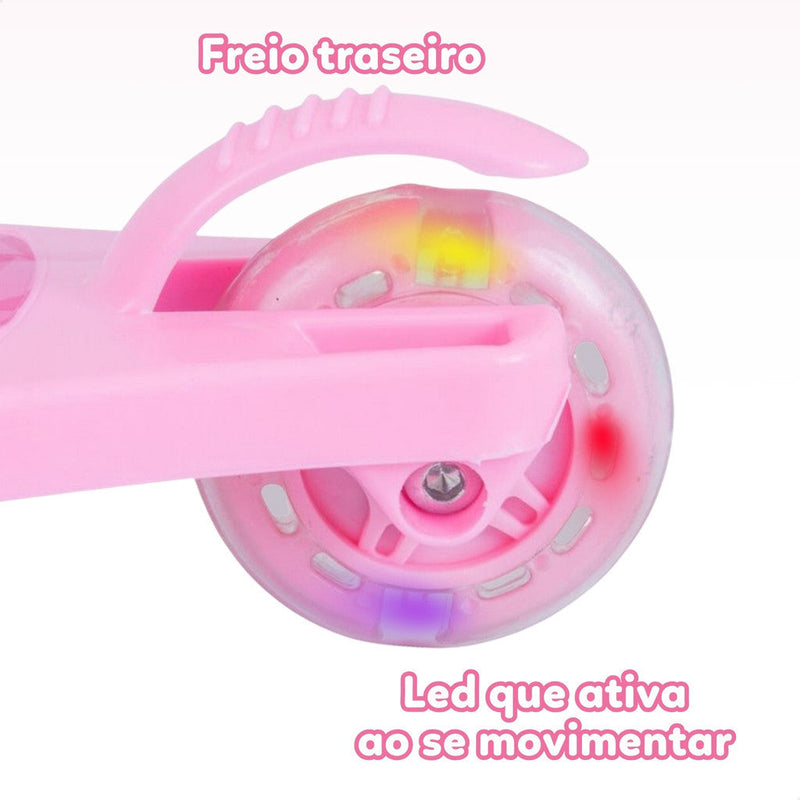 Patinete infantil 3 rodas com led ajustável dobrável