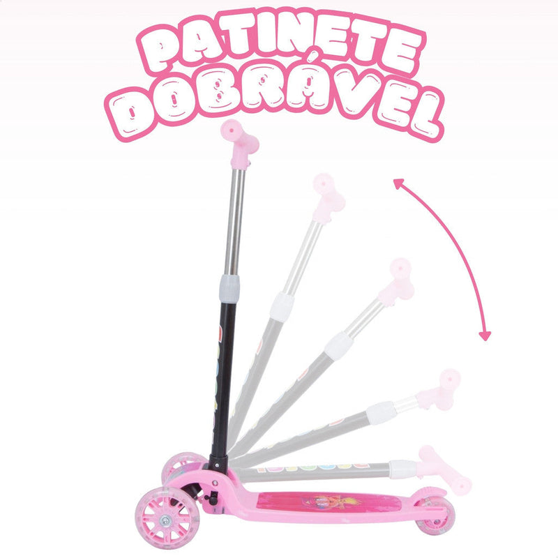 Patinete infantil 3 rodas com led ajustável dobrável