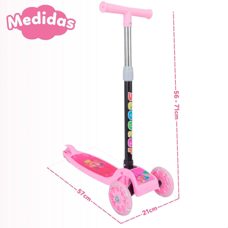 Patinete infantil 3 rodas com led ajustável dobrável